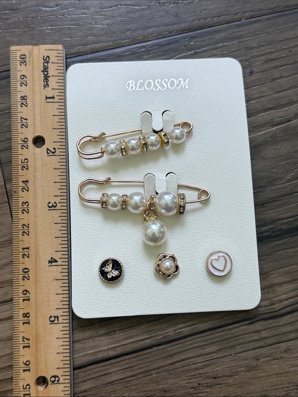 Blossom Gold Pearl Safety Pin Earring Set in White